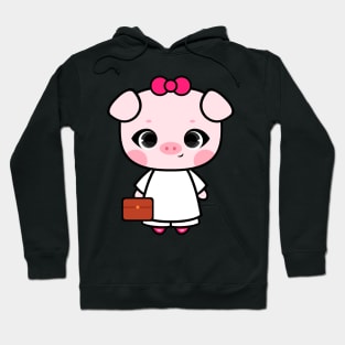 Cute Little Piggy in White Ao dai Hoodie